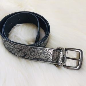 BELGO LUX Metallic Black Silver Floral Belt